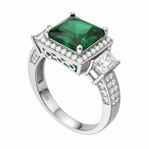 GRANDEUR SQUARE LAB GROWN EMERALD RING R12022