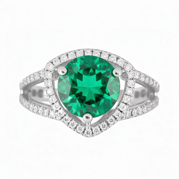 GRANDEUR ROUND LAB GROWN EMERALD RING