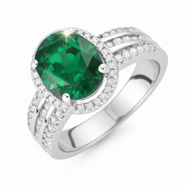 GRANDEUR OVAL LAB GROWN EMERALD RING