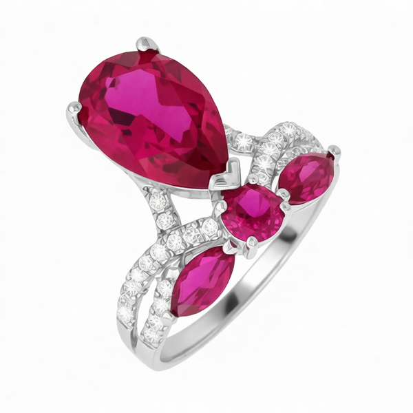 GRANDEUR MARQUISE ROUND PEAR LAB GROWN RUBY RING