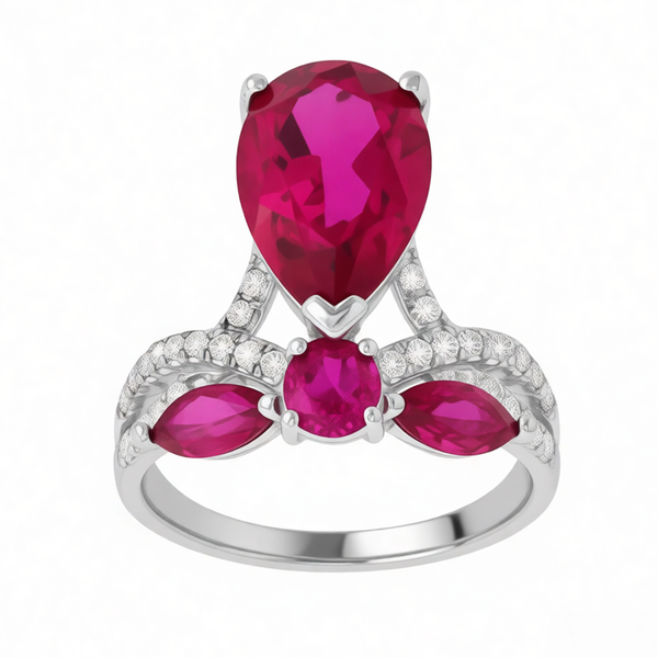 GRANDEUR MARQUISE ROUND PEAR LAB GROWN RUBY RING