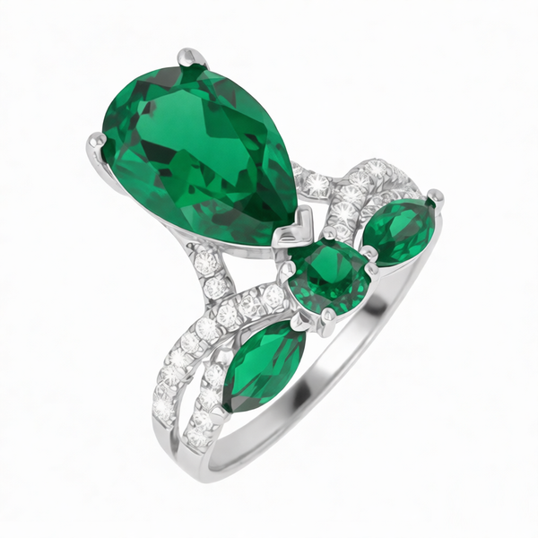 GRANDEUR MARQUISE ROUND PEAR LAB GROWN EMERALD RING