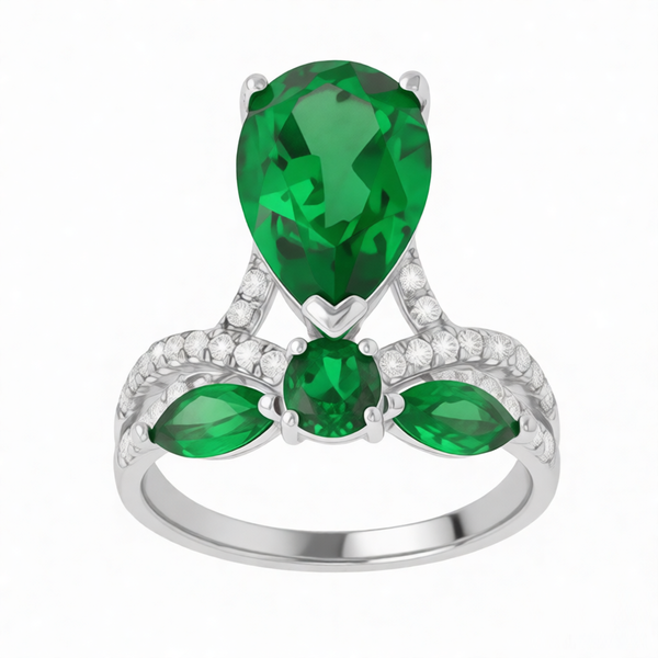 GRANDEUR MARQUISE ROUND PEAR LAB GROWN EMERALD RING