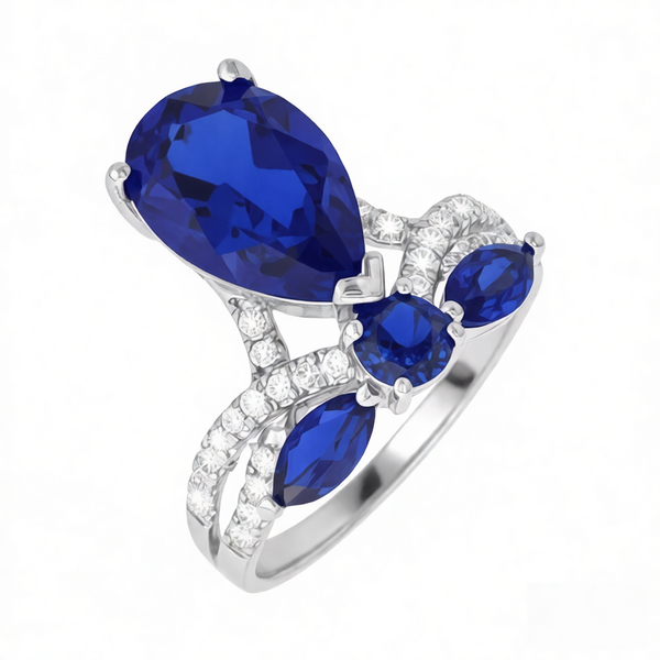 GRANDEUR MARQUISE ROUND PEAR LAB GROWN SAPPHIRE RING
