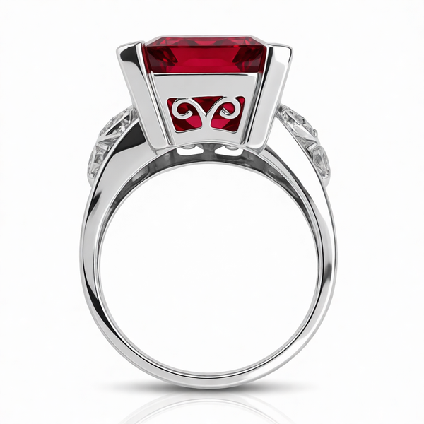 GRANDEUR EMERALD CUT LAB GROWN RUBY RING