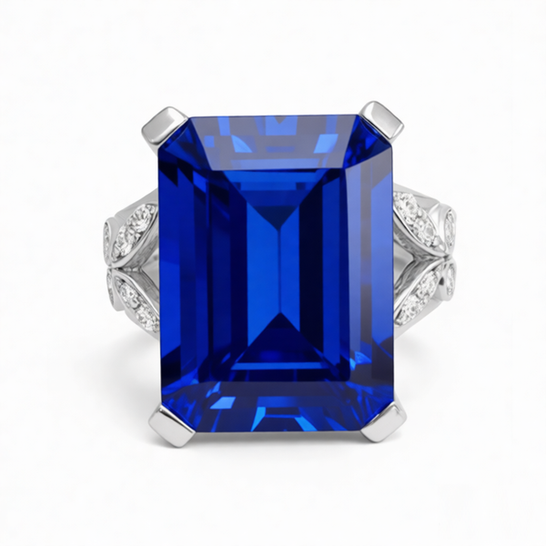 GRANDEUR EMERALD CUT LAB GROWN SAPPHIRE RING