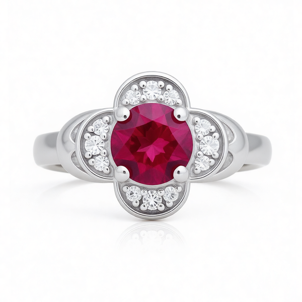 GRANDEUR ROUND LAB GROWN RUBY FLOWER RING