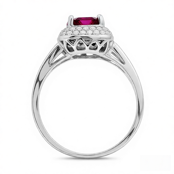 GRANDEUR ANTIQUE CUSHION LAB GROWN RUBY RING