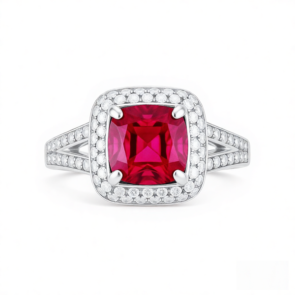 GRANDEUR ANTIQUE CUSHION LAB GROWN RUBY RING
