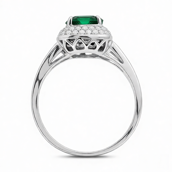 GRANDEUR ANTIQUE CUSHION LAB GROWN EMERALD RING