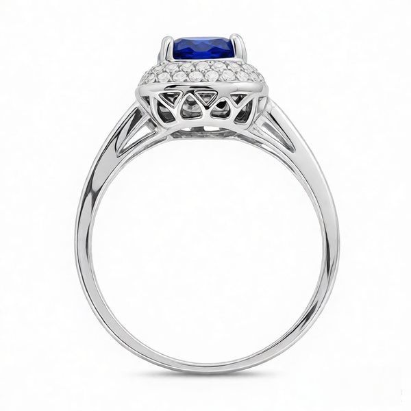GRANDEUR ANTIQUE CUSHION LAB GROWN SAPPHIRE RING