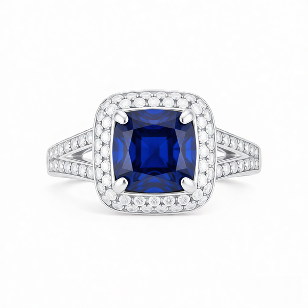 GRANDEUR ANTIQUE CUSHION LAB GROWN SAPPHIRE RING