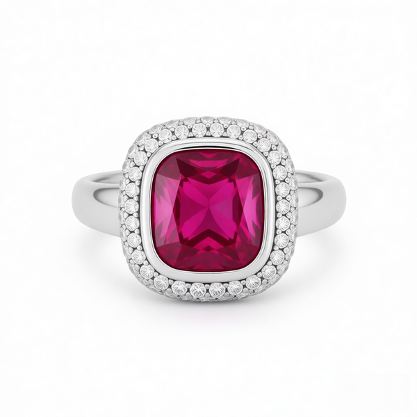 GRANDEUR ANTIQUE CUSHION LAB GROWN RUBY RING