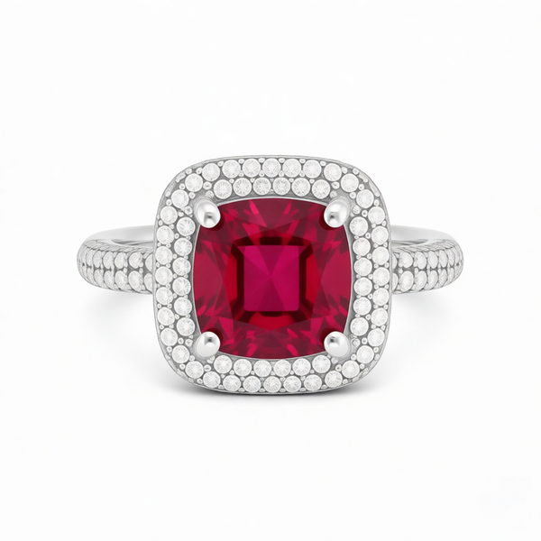 GRANDEUR ANTIQUE CUSHION LAB GROWN RUBY RING