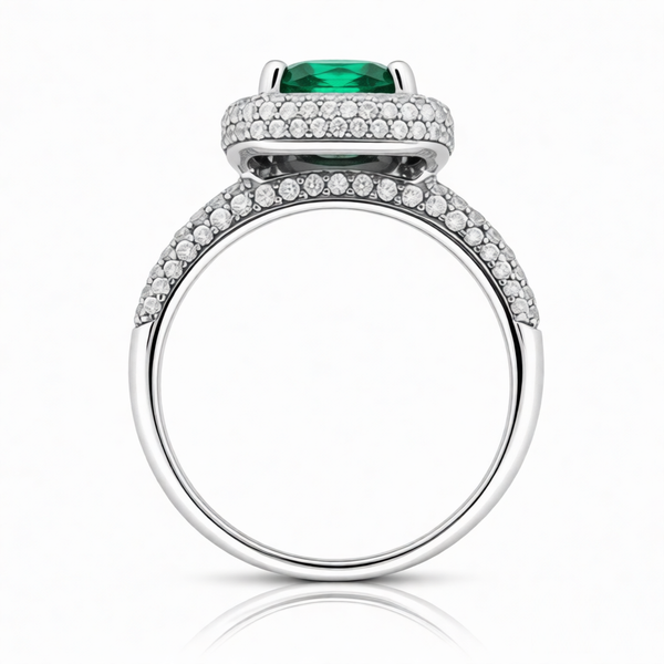 GRANDEUR ANTIQUE CUSHION LAB GROWN EMERALD RING