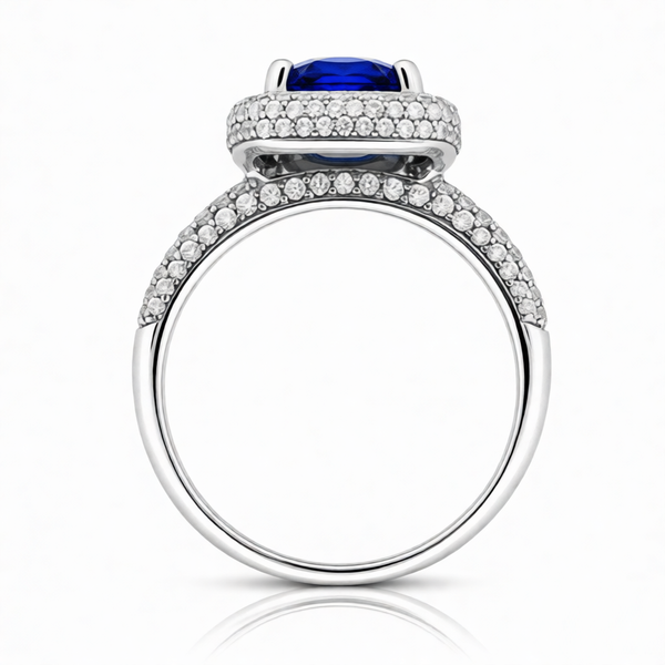 GRANDEUR ANTIQUE CUSHION LAB GROWN SAPPHIRE RING