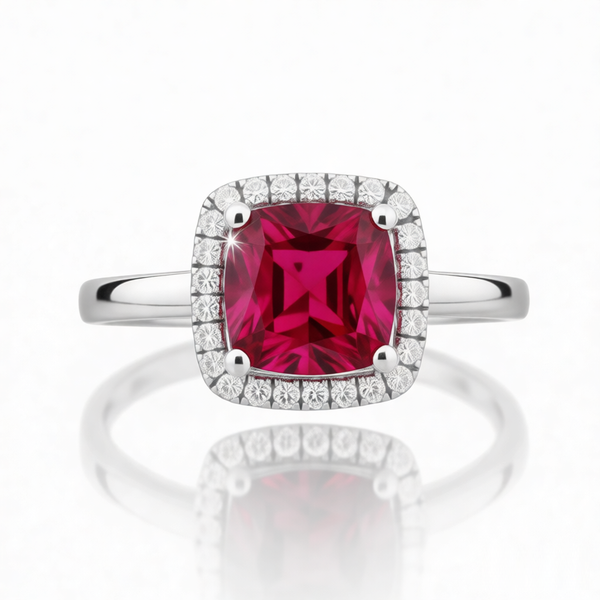 GRANDEUR ANTIQUE CUSHION LAB GROWN RUBY RING