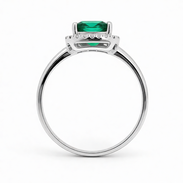GRANDEUR ANTIQUE CUSHION LAB GROWN EMERALD RING