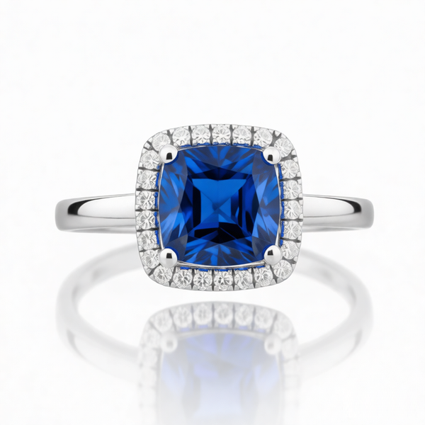 GRANDEUR ANTIQUE CUSHION LAB GROWN SAPPHIRE RING