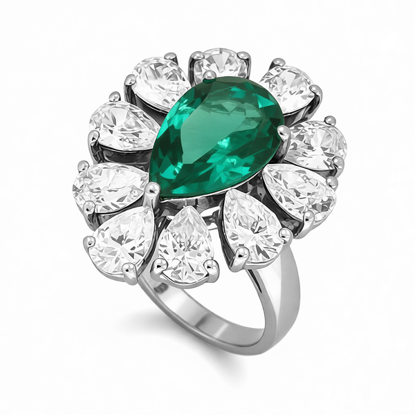 GRANDEUR PEAR LAB GROWN EMERALD RING