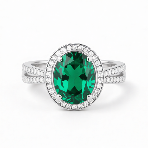 GRANDEUR OVAL LAB GROWN EMERALD RING