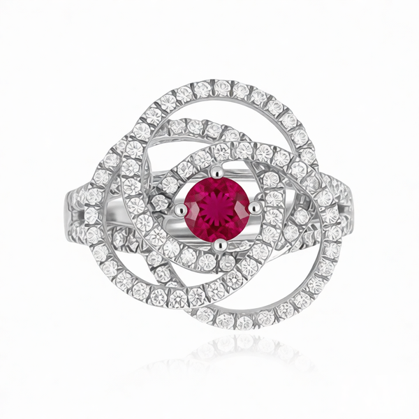 GRANDEUR ROUND LAB GROWN RUBY FLOWER RING