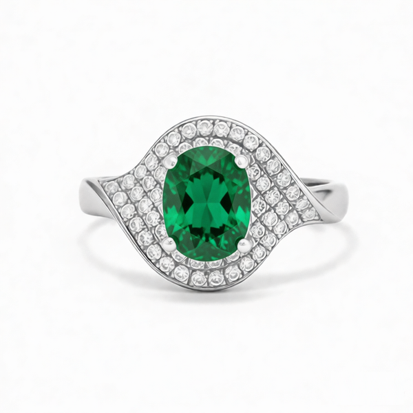 GRANDEUR OVAL LAB GROWN EMERALD RING