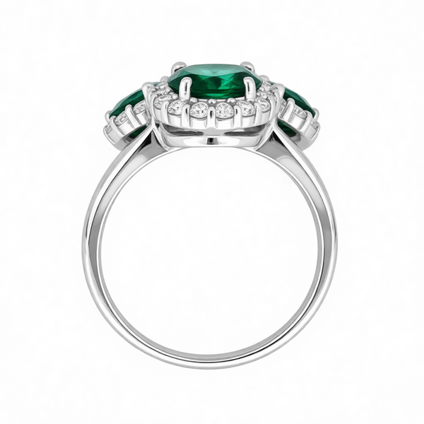GRANDEUR PEAR LAB GROWN EMERALD FLOWER RING