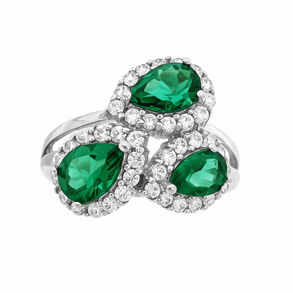 GRANDEUR PEAR LAB GROWN EMERALD FLOWER RING
