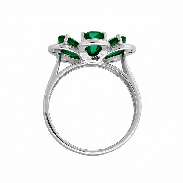 GRANDEUR PEAR LAB GROWN EMERALD FLOWER RING