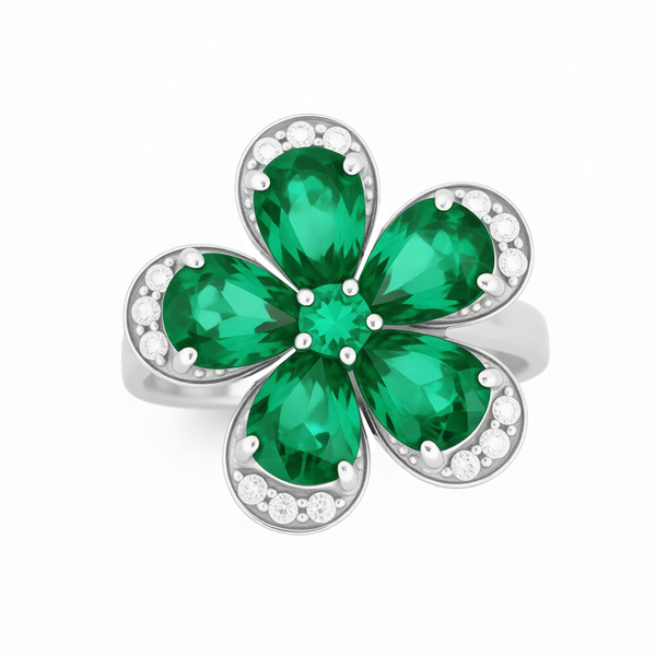 GRANDEUR PEAR LAB GROWN EMERALD FLOWER RING