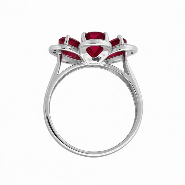 GRANDEUR PEAR LAB GROWN RUBY FLOWER RING