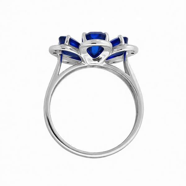 GRANDEUR PEAR LAB GROWN SAPPHIRE FLOWER RING