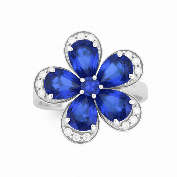 GRANDEUR PEAR LAB GROWN SAPPHIRE FLOWER RING