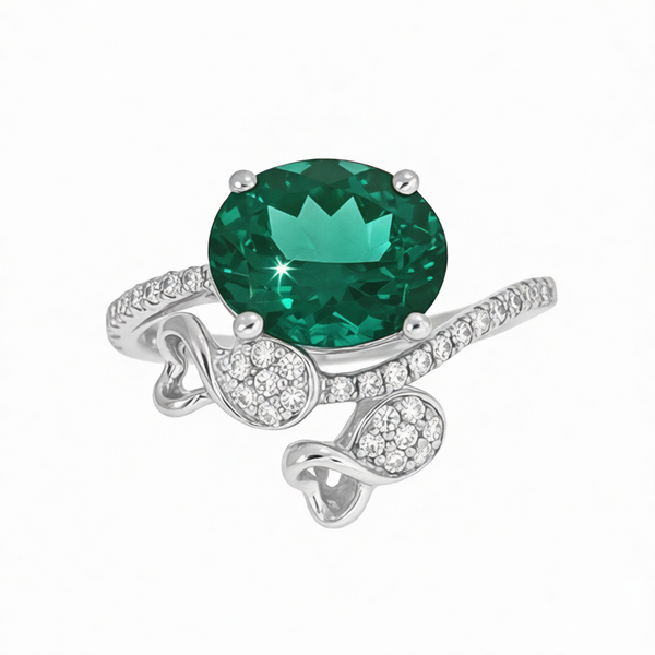 GRANDEUR OVAL LAB GROWN EMERALD FLOWER RING