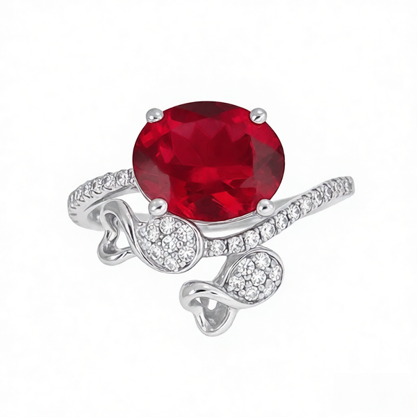 GRANDEUR OVAL LAB GROWN RUBY FLOWER RING