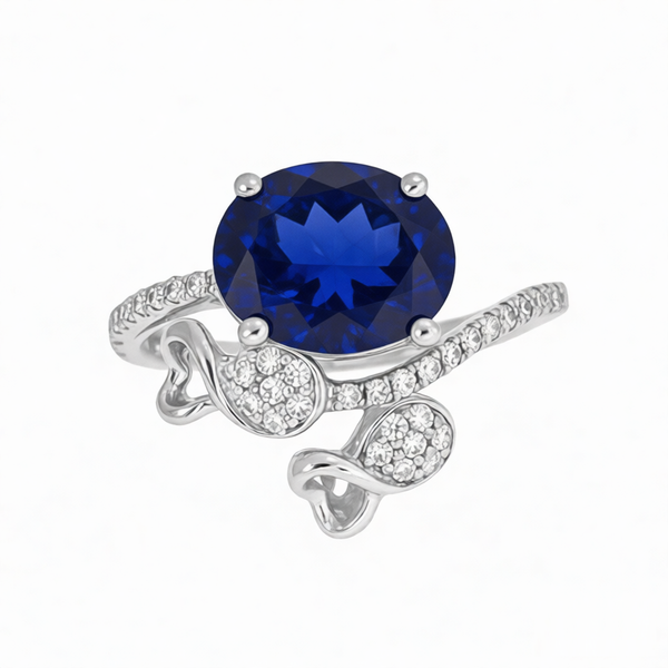 GRANDEUR OVAL LAB GROWN SAPPHIRE FLOWER RING
