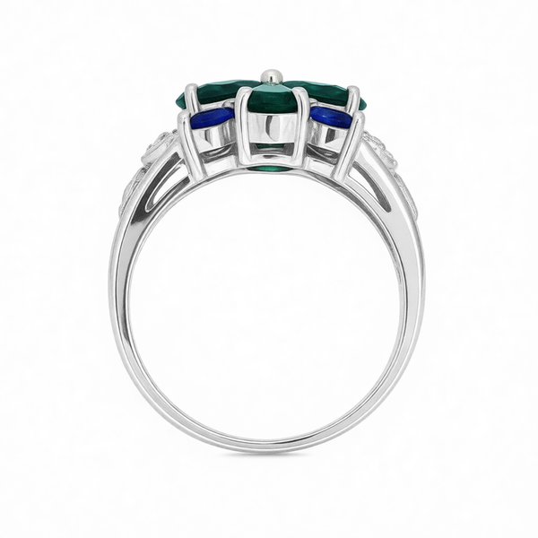 GRANDEUR MARQUISE PEAR LAB GROWN EMERALD SAPPHIRE FLOWER RING