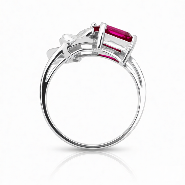 GRANDEUR EMERALD CUT LAB GROWN RUBY RING