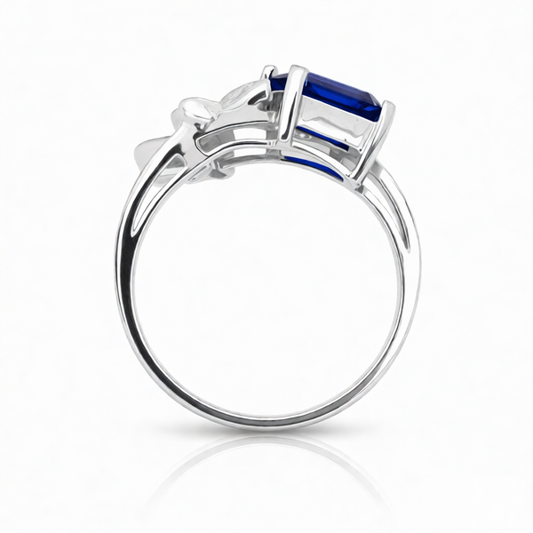 GRANDEUR EMERALD CUT LAB GROWN SAPPHIRE RING