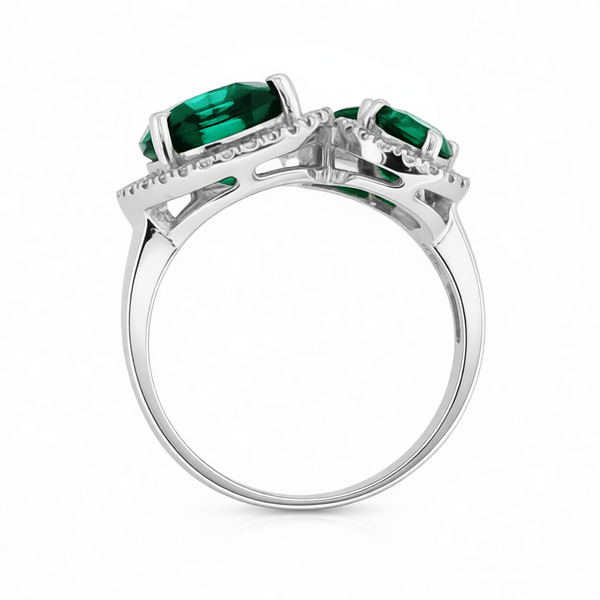 GRANDEUR PEAR LAB GROWN EMERALD FLOWER RING