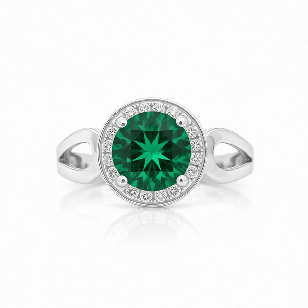 GRANDEUR ROUND LAB GROWN EMERALD RING
