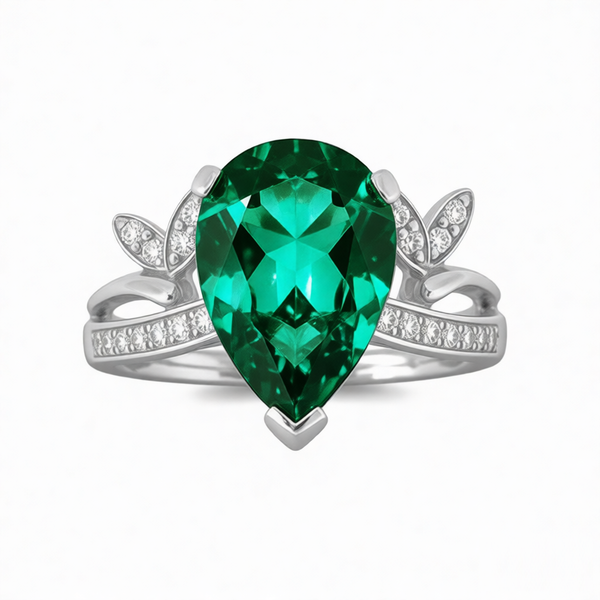 GRANDEUR PEAR LAB GROWN EMERALD RING