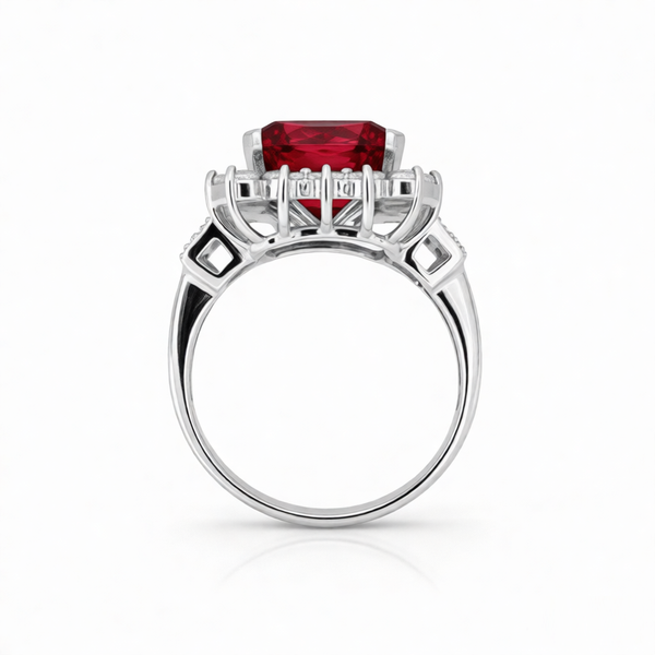 GRANDEUR EMERALD CUT LAB GROWN RUBY RING
