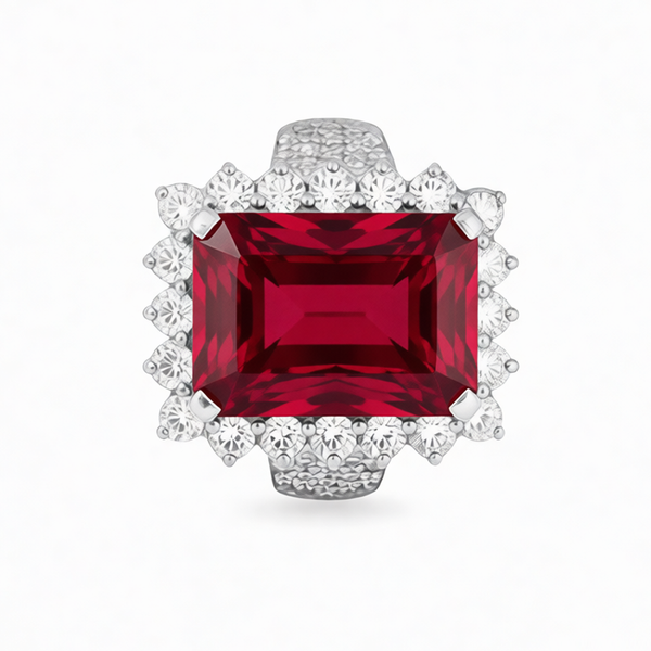 GRANDEUR EMERALD CUT LAB GROWN RUBY RING