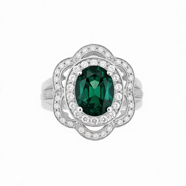 GRANDEUR OVAL LAB GROWN EMERALD FLOWER RING