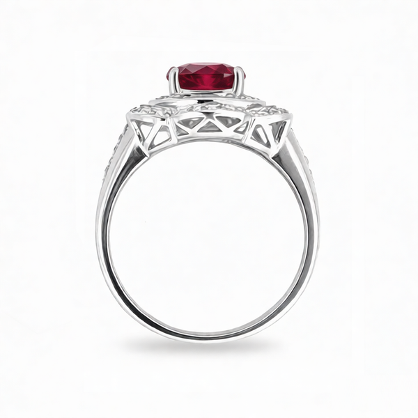 GRANDEUR OVAL LAB GROWN RUBY FLOWER RING