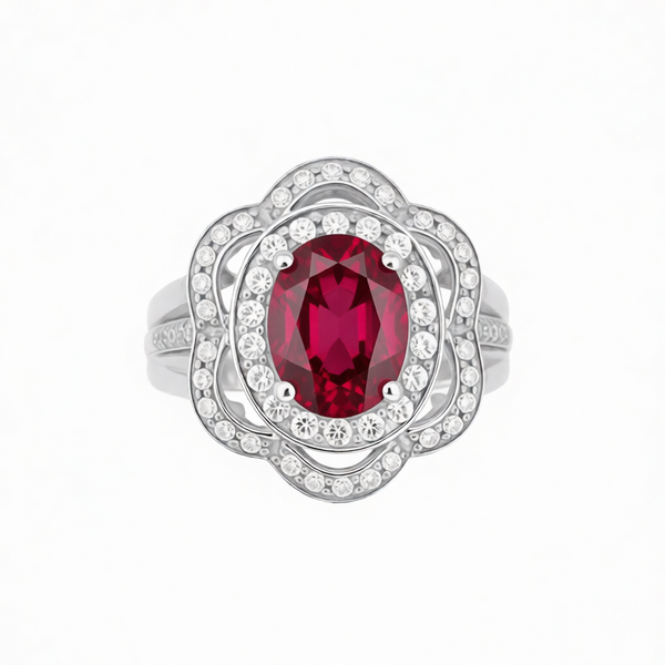 GRANDEUR OVAL LAB GROWN RUBY FLOWER RING