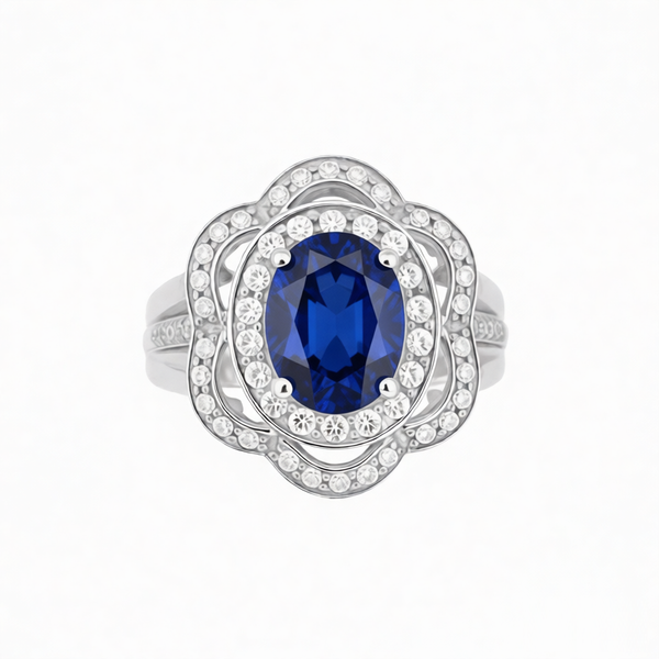 GRANDEUR OVAL LAB GROWN SAPPHIRE FLOWER RING
