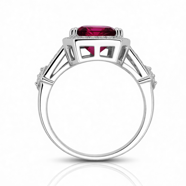 GRANDEUR EMERALD CUT LAB GROWN RUBY RING